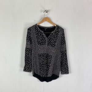 Lucky Brand Black and White Polka Dot Long Sleeve Top